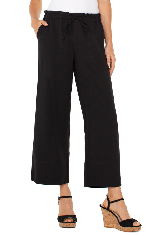 Liverpool Pull-On Tie Waist Wide Leg Pants | Black