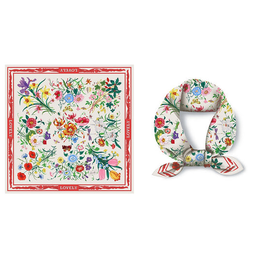 Floral Satin Square Scarf | White