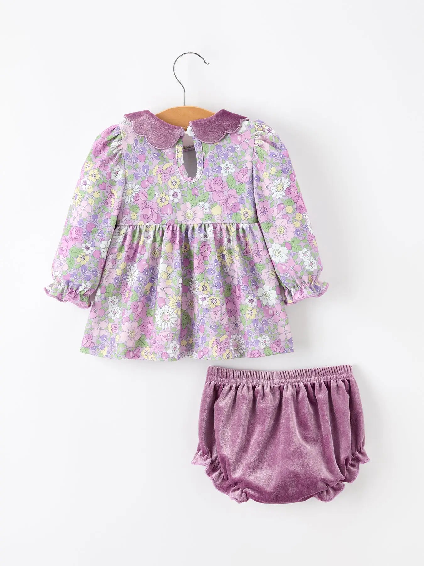 Purple Floral Velvet Baby Girl Outfit