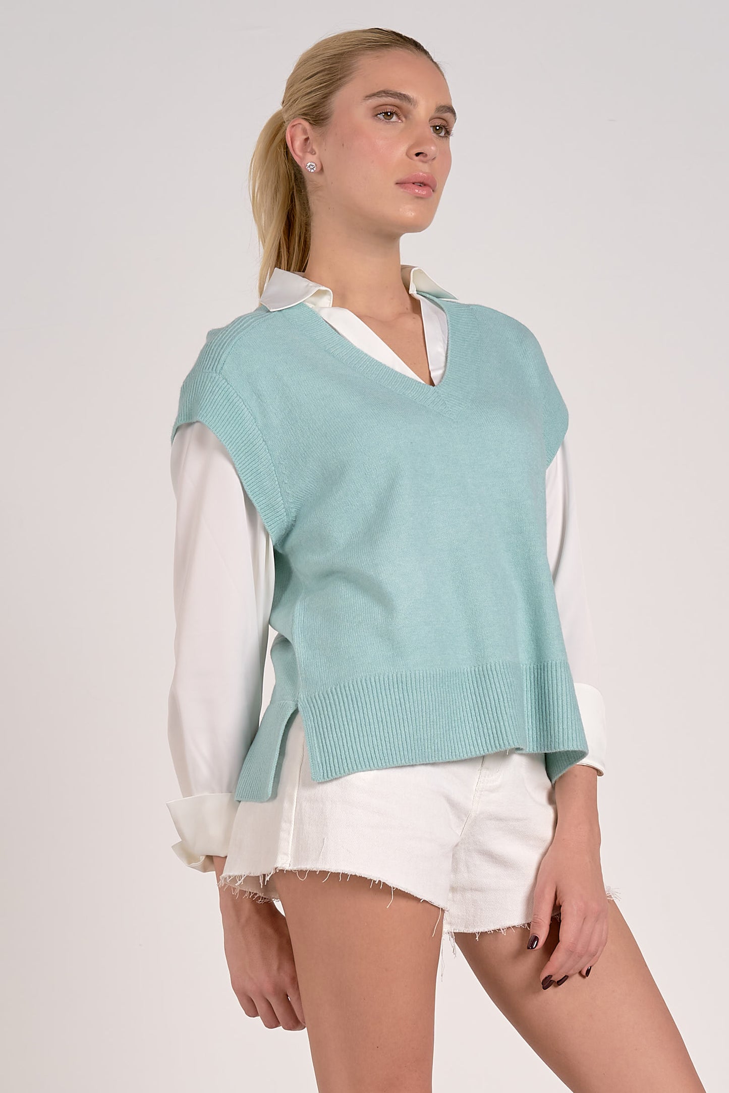 Joel Sweater Vest Blouse Combo | Blue