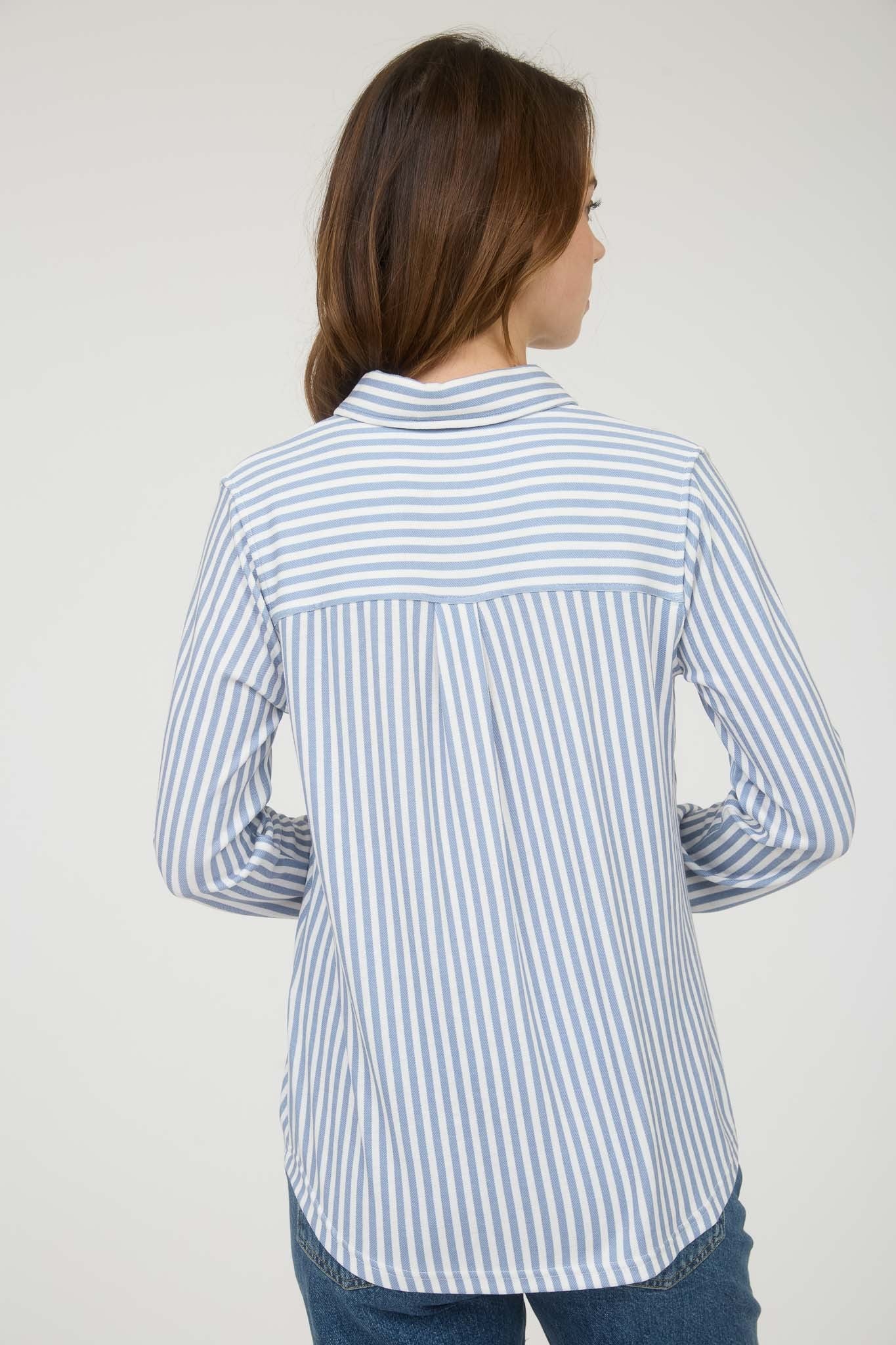 Trinity Striped Collared Top | Blue