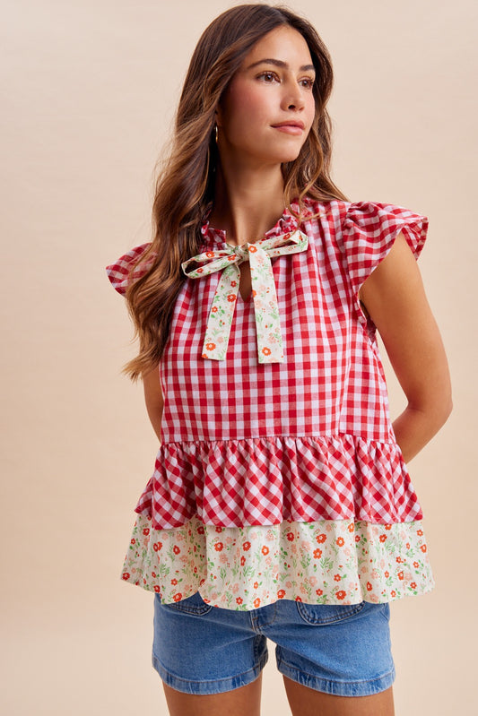Rebecca Mixed Pattern Babydoll Blouse