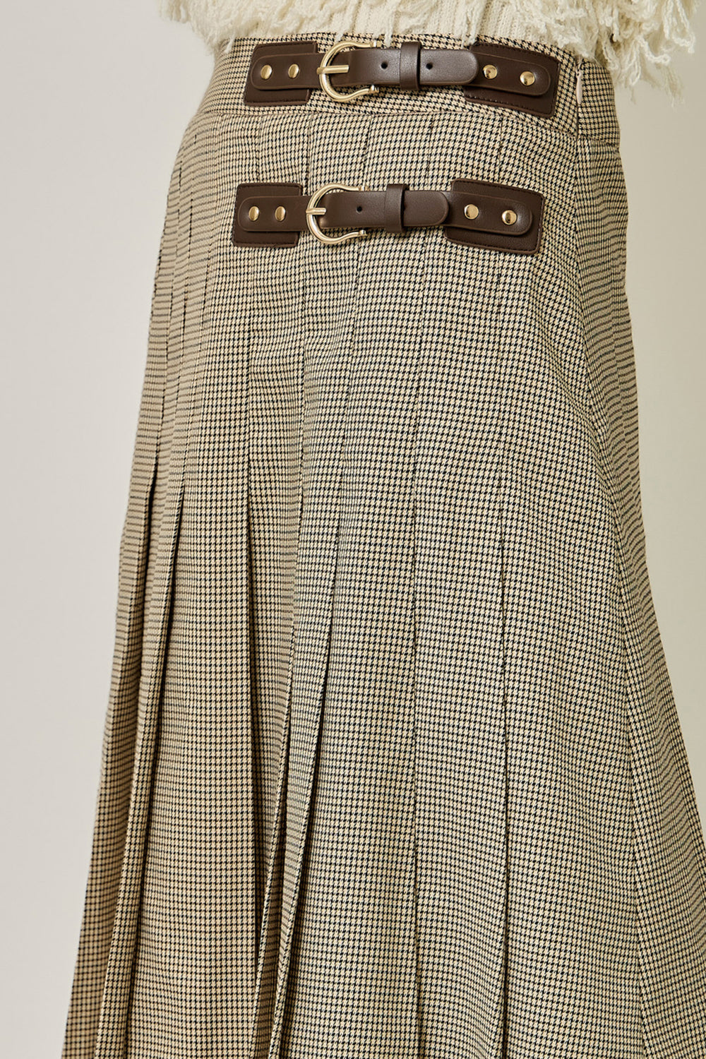 Ruth Pleated Micro Houndstooth Skirt