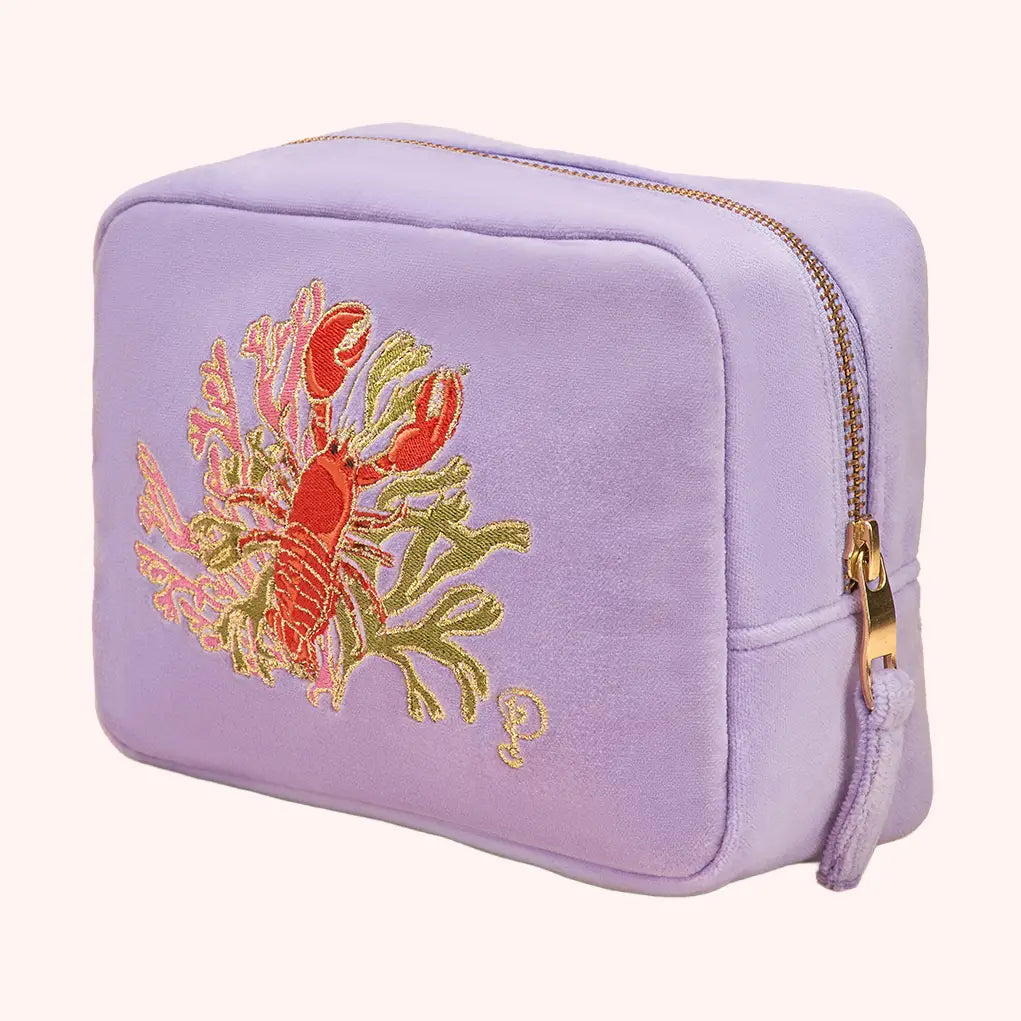 Velvet Embroidered Make Up Bag | Lobster Buddies, Lavender