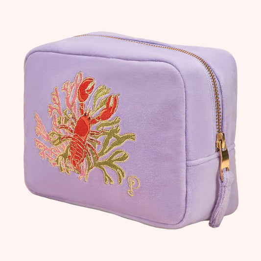 Velvet Embroidered Make Up Bag | Lobster Buddies, Lavender