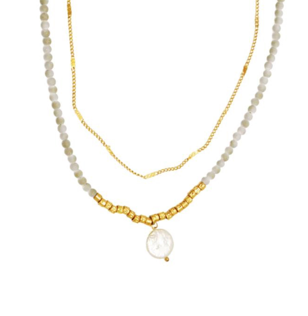 Gold Blue Bead With Pearls Necklace