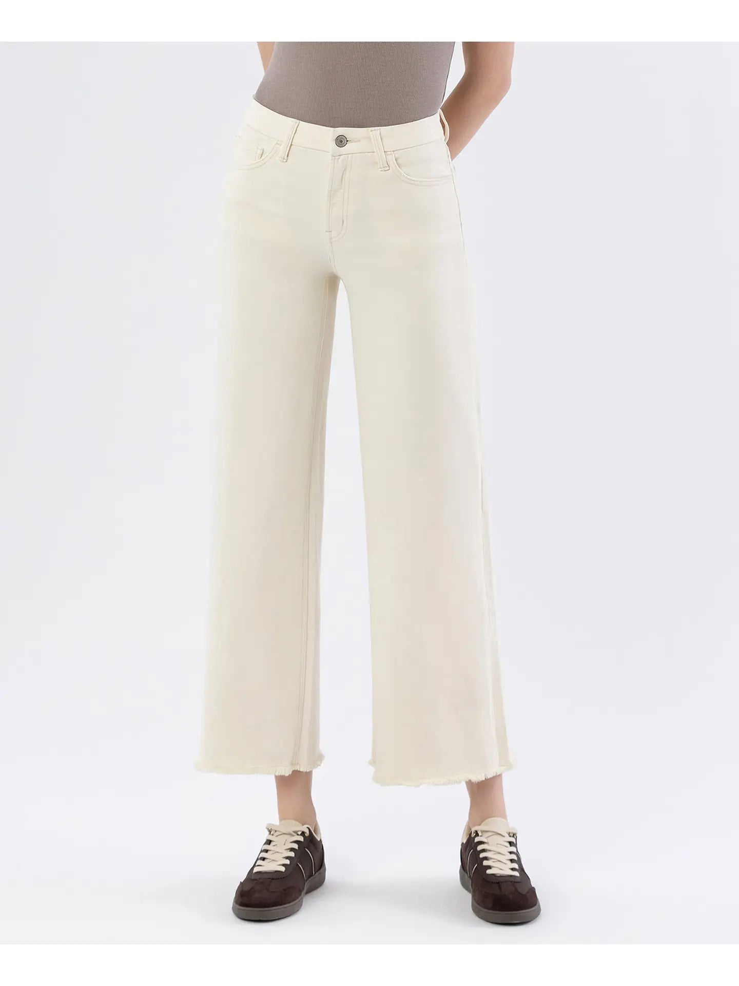 Vervet High Rise Raw Hem Ankle Wide Leg Jeans | White