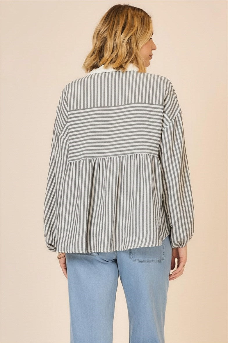 Charlotte Multidirectional Stripe Peplum Blouse