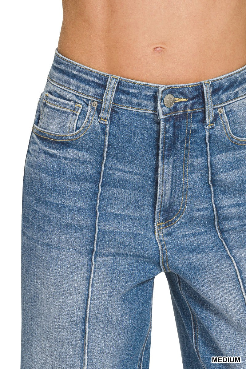 High Rise Wide Leg Pintuck Denim | Medium