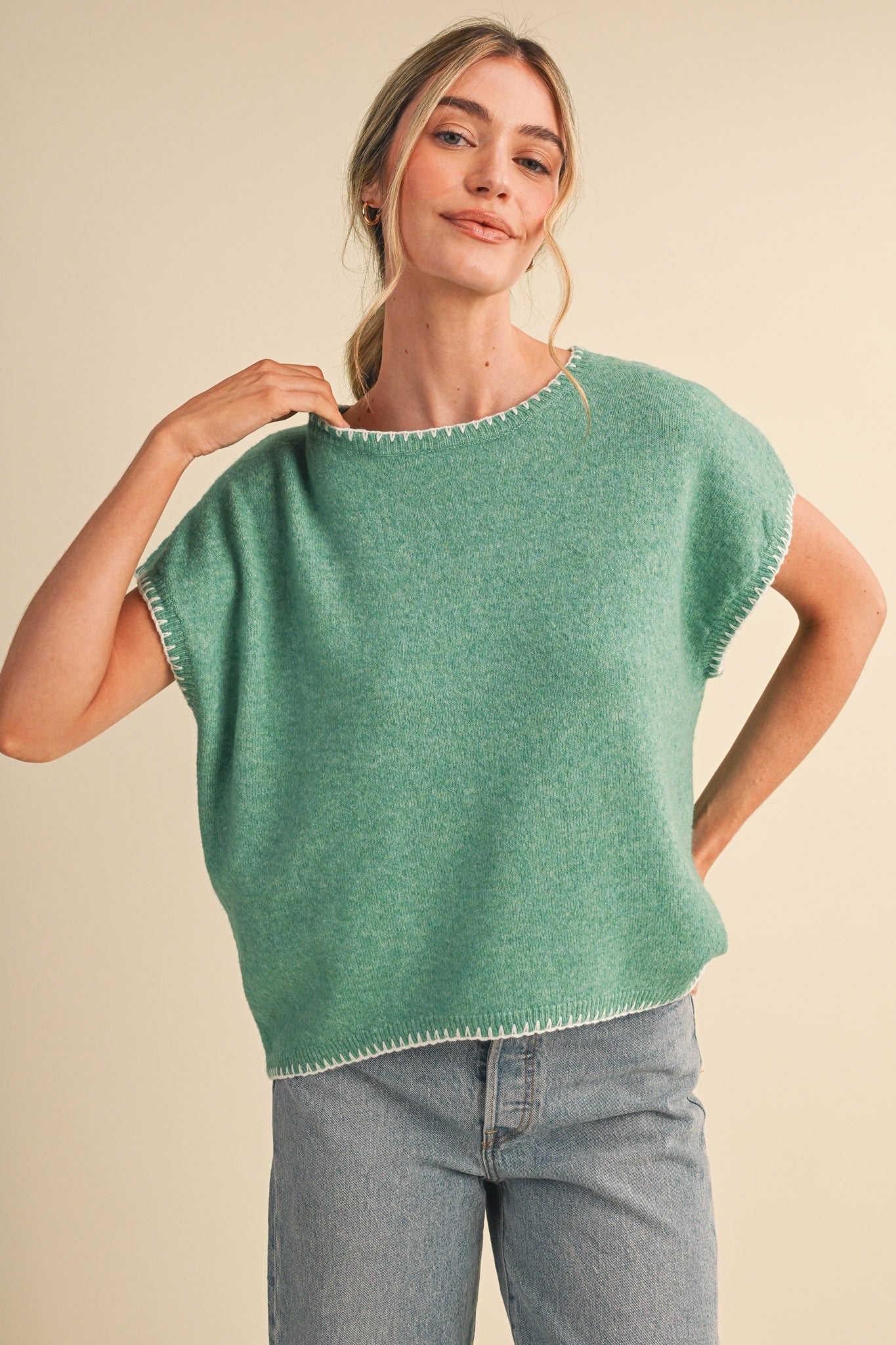 Kelsey Cap Sleeve Blanket Stitch Top
