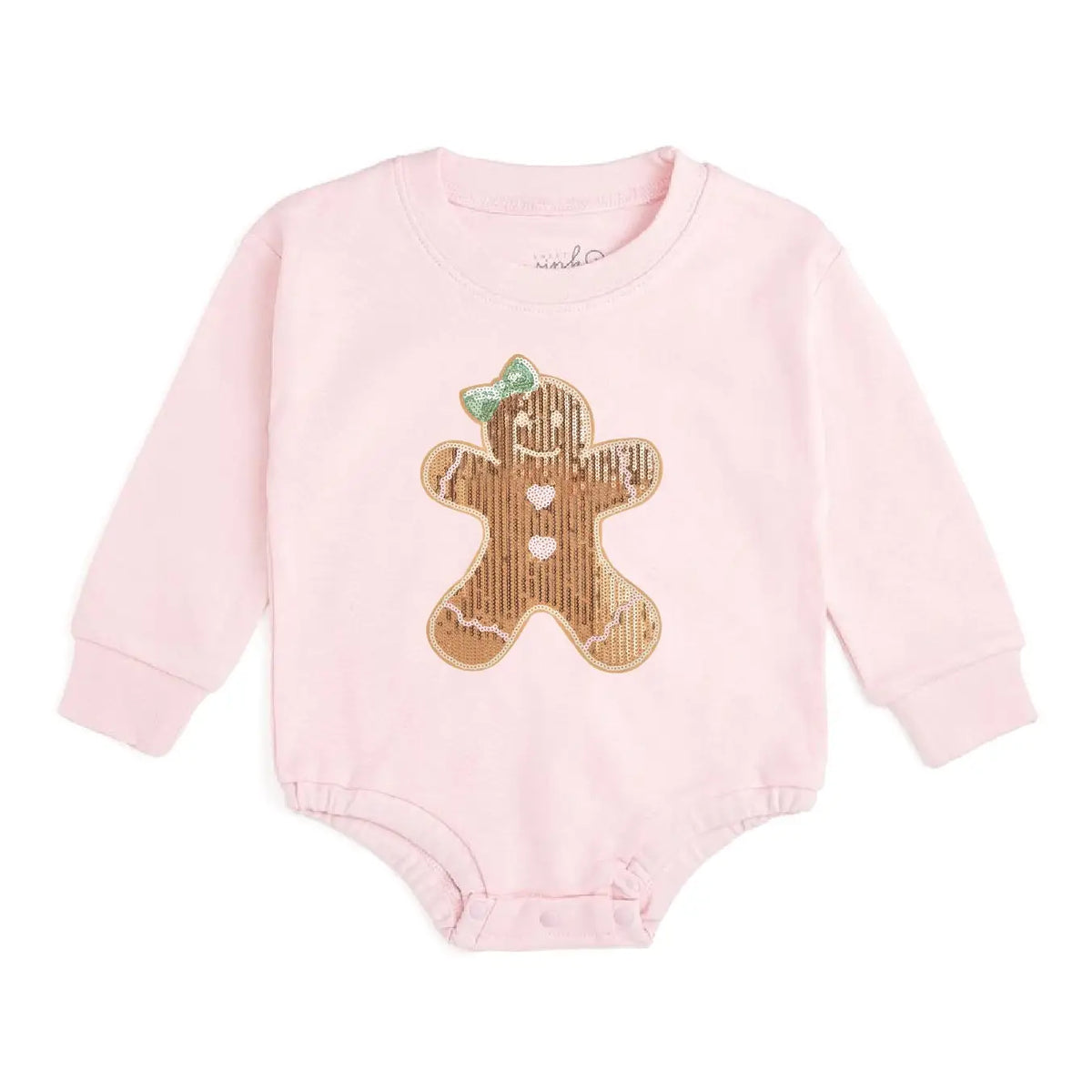 Gingerbread Sequin Patch Long Sleeve Romper