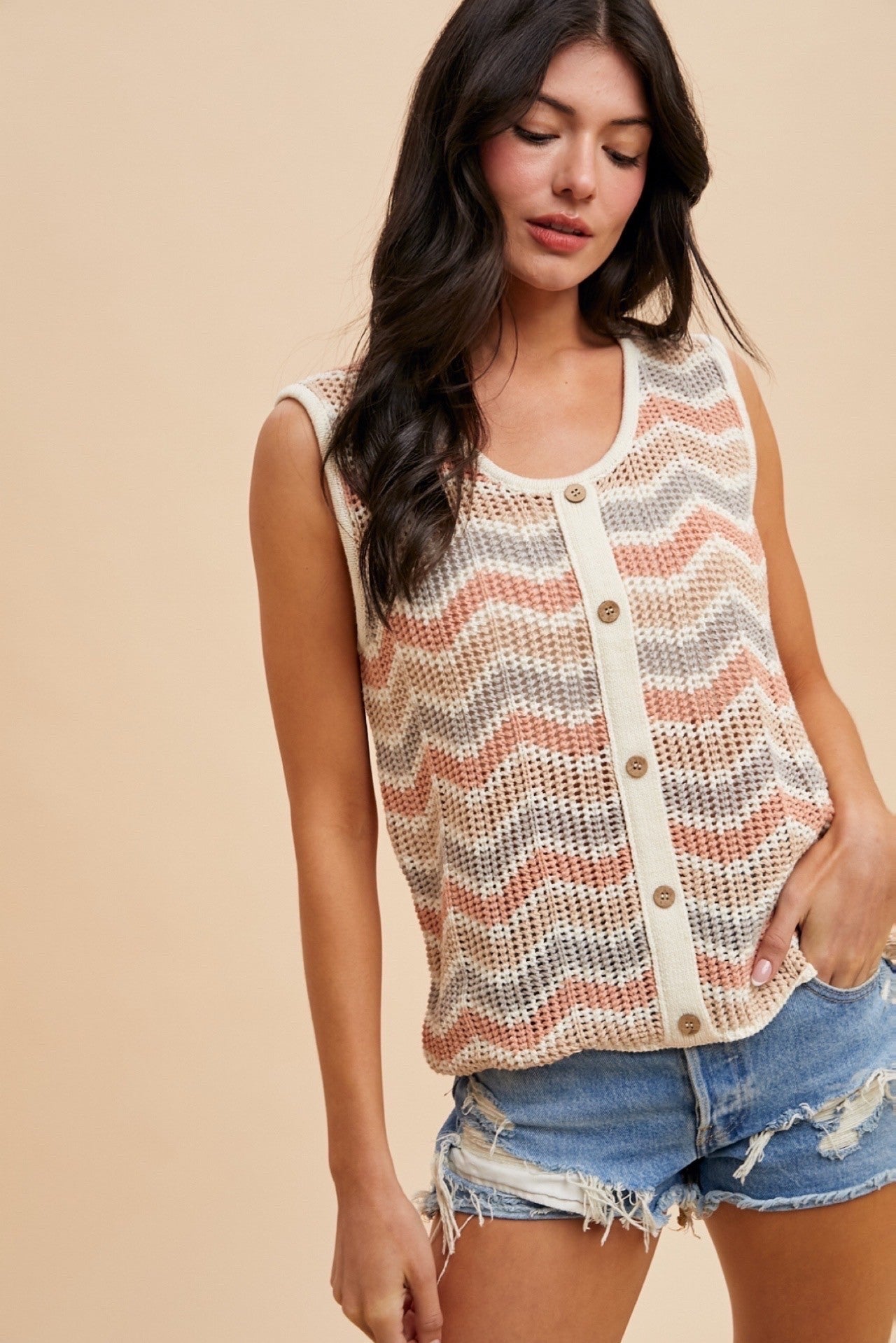 Lisa Zig-Zag Striped Crochet Top