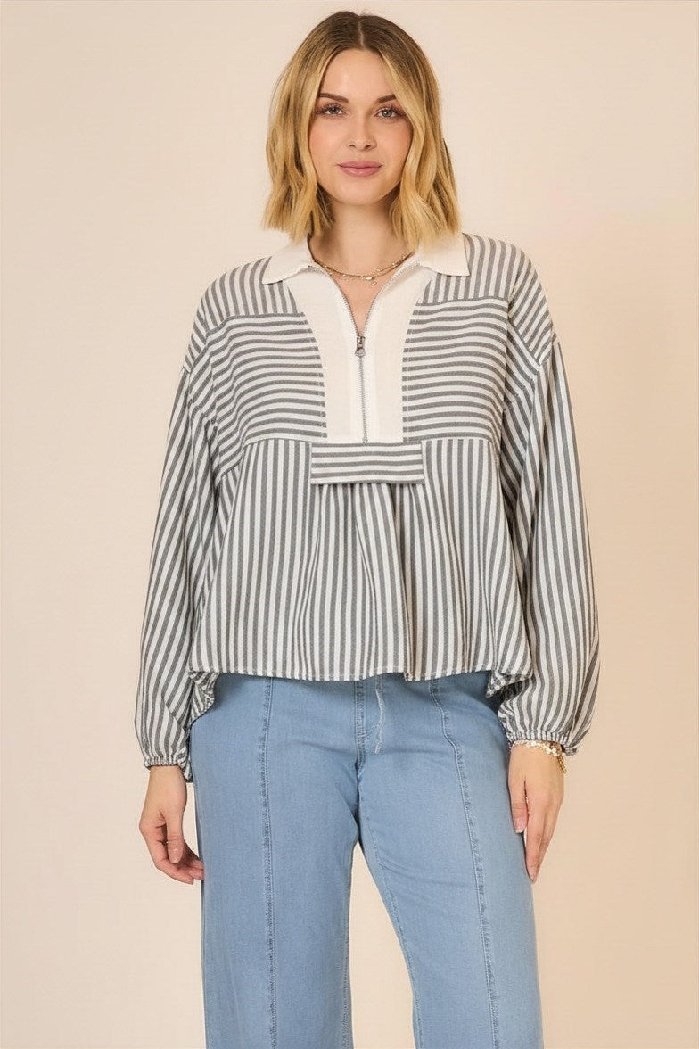 Charlotte Multidirectional Stripe Peplum Blouse