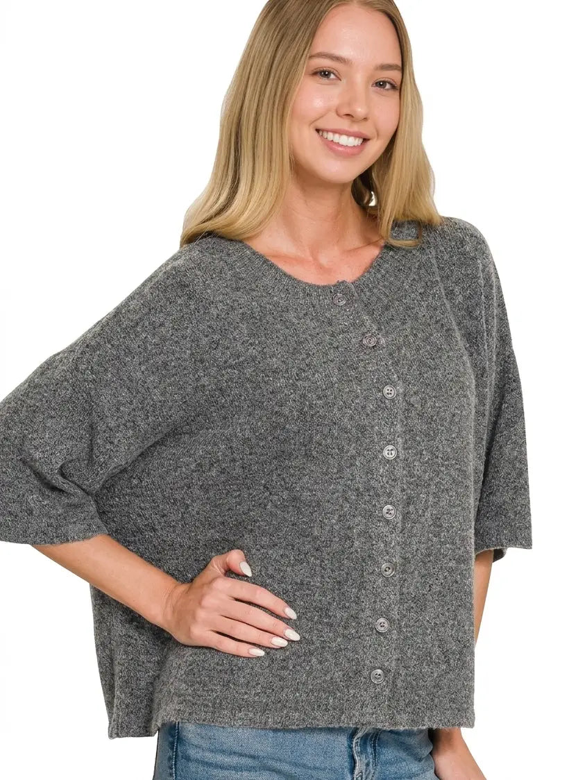 Vivian Short Sleeve Cardigan | Charcoal
