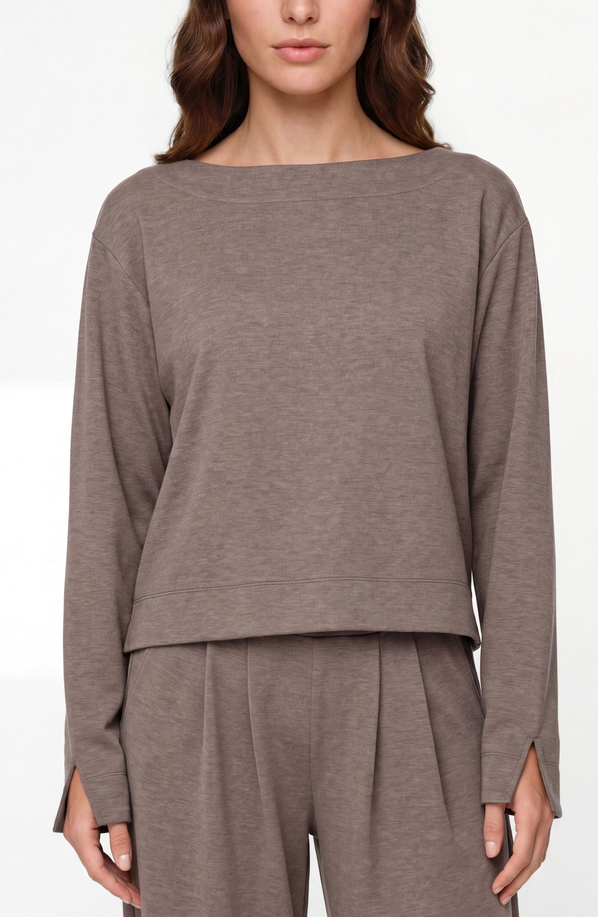 Liverpool Long Sleeve Boat Neck Top | Heathered Taupe