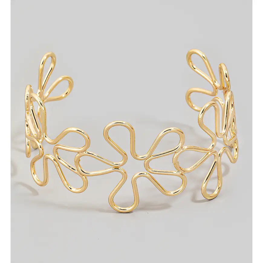 Metallic Wire Flower Cuff Bracelet