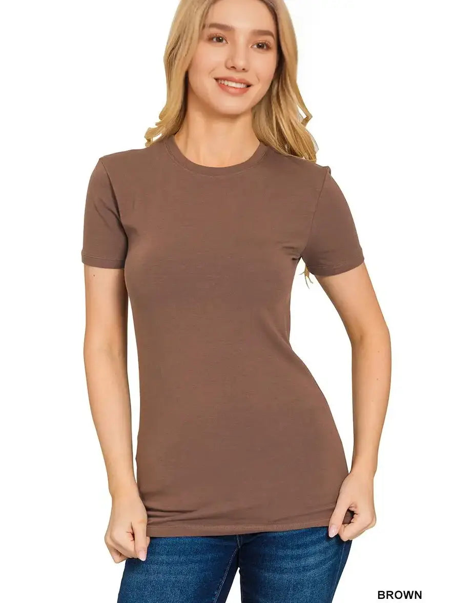 Short Sleeve Crew Neck Cotton Tee | Brown
