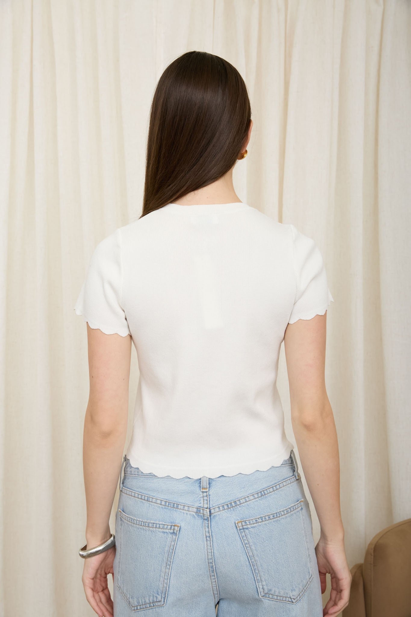 Ayla Scalloped Short Sleeve Cardigan | Ivory