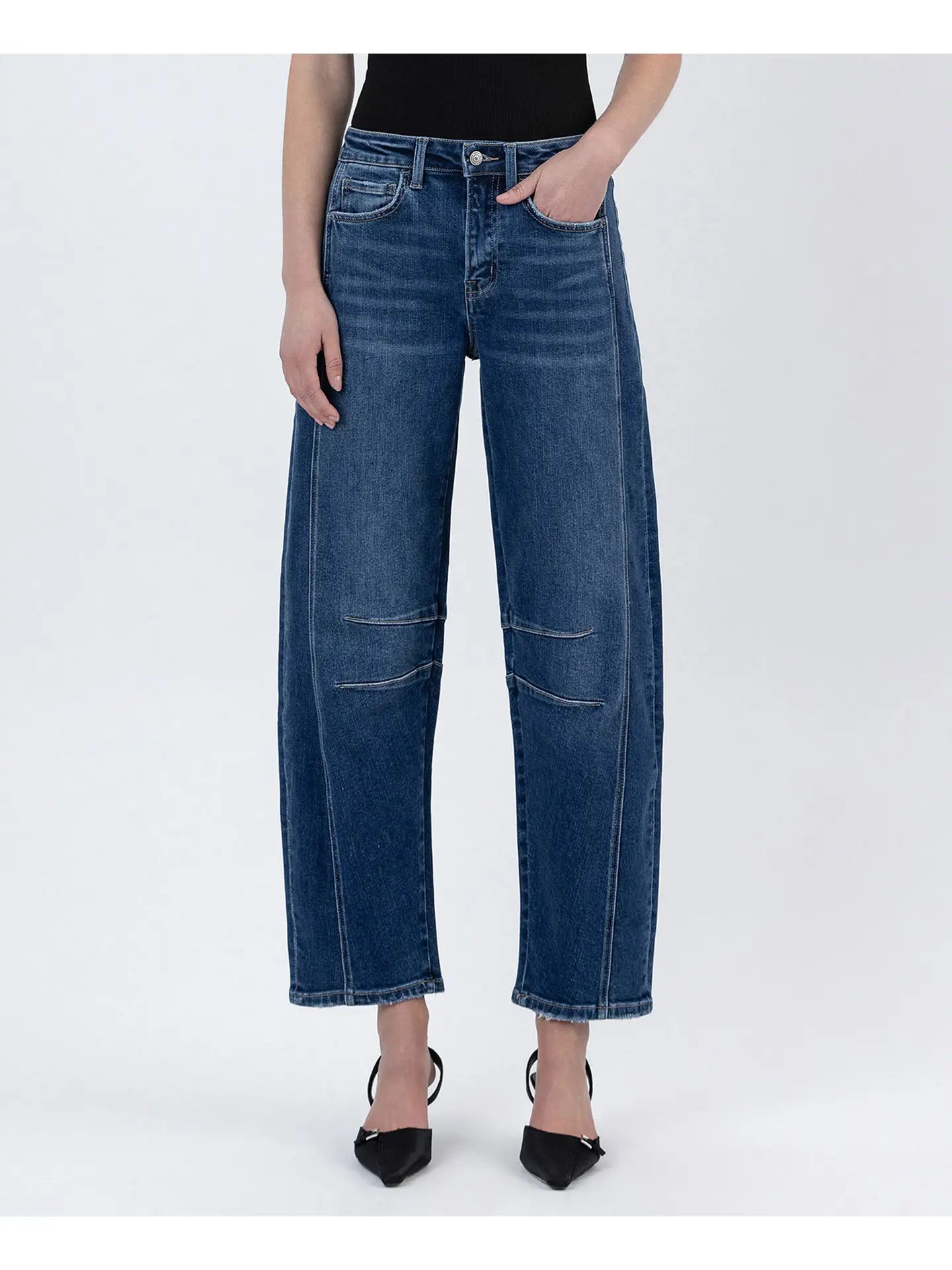 Vervet High Rise Barrel Leg Jeans | Dark