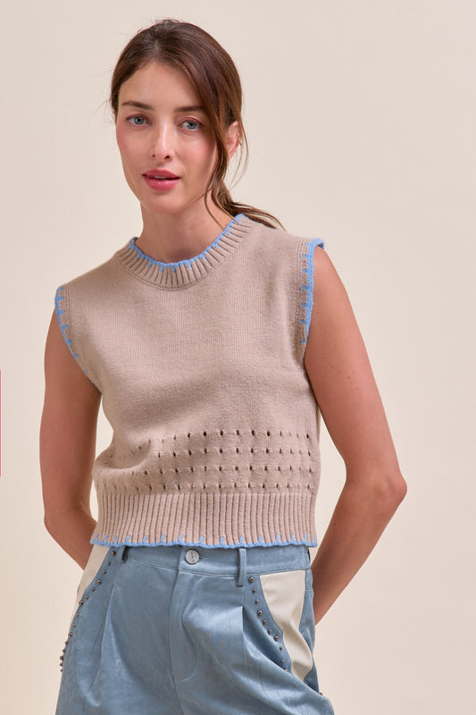 Tessa Blanket Stitch Sweater Vest | Beige