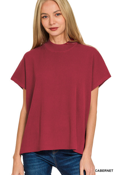 Becca Mock Neck Sweater Top | Cabernet 