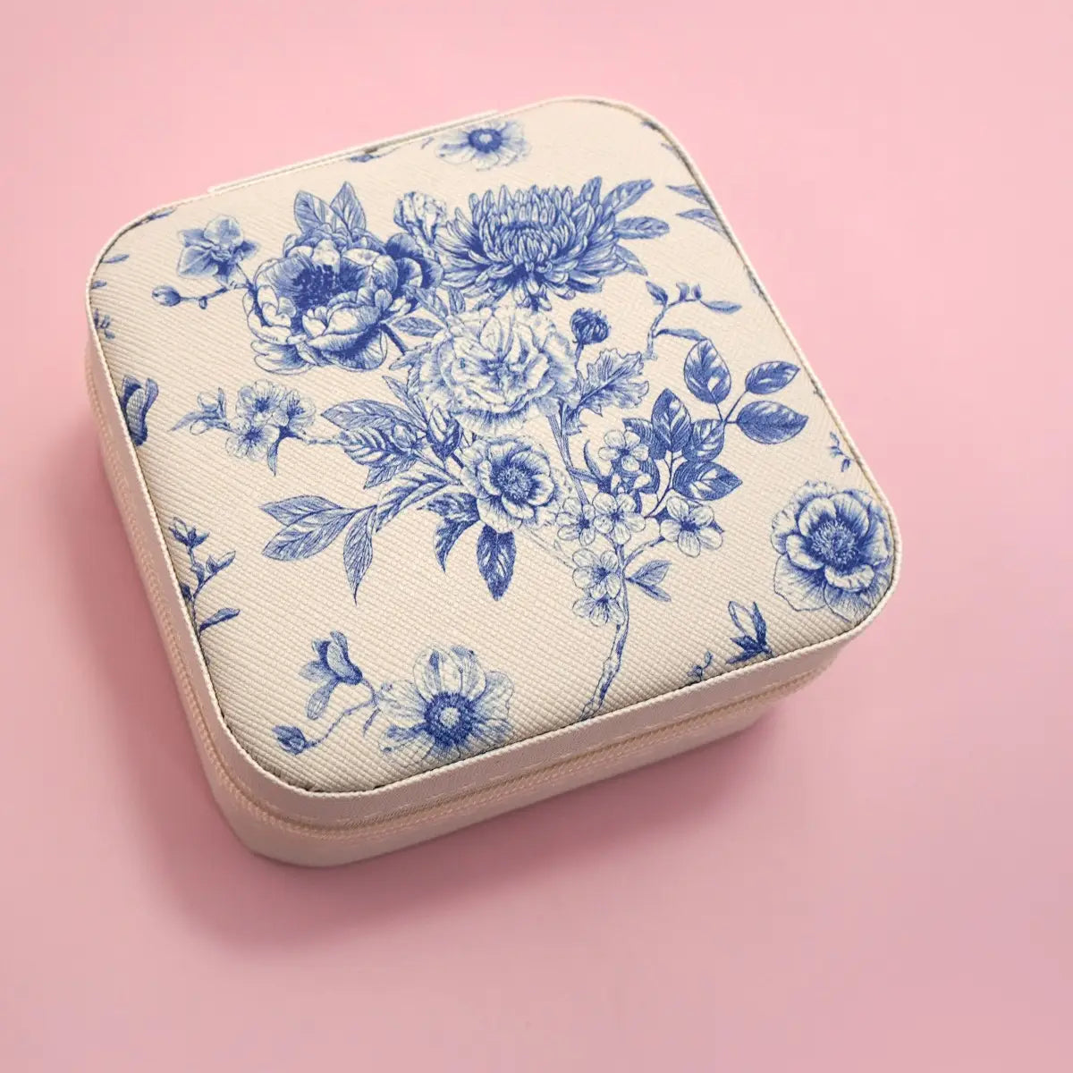 Jewelry Organizer Travel Box Case | Large Blue Floral