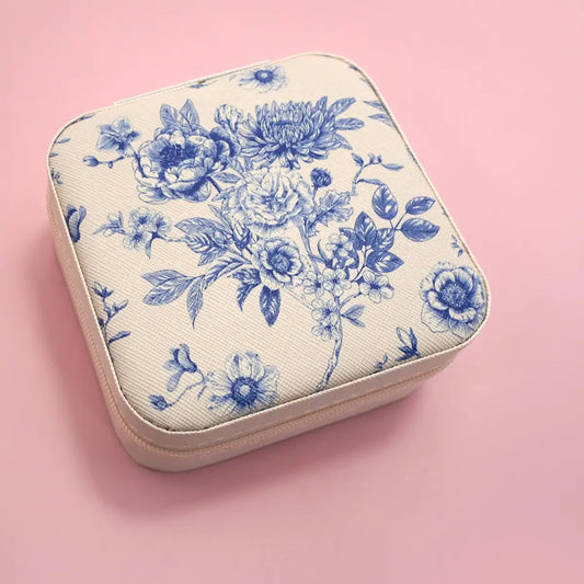 Jewelry Organizer Travel Box Case | Large Blue Floral