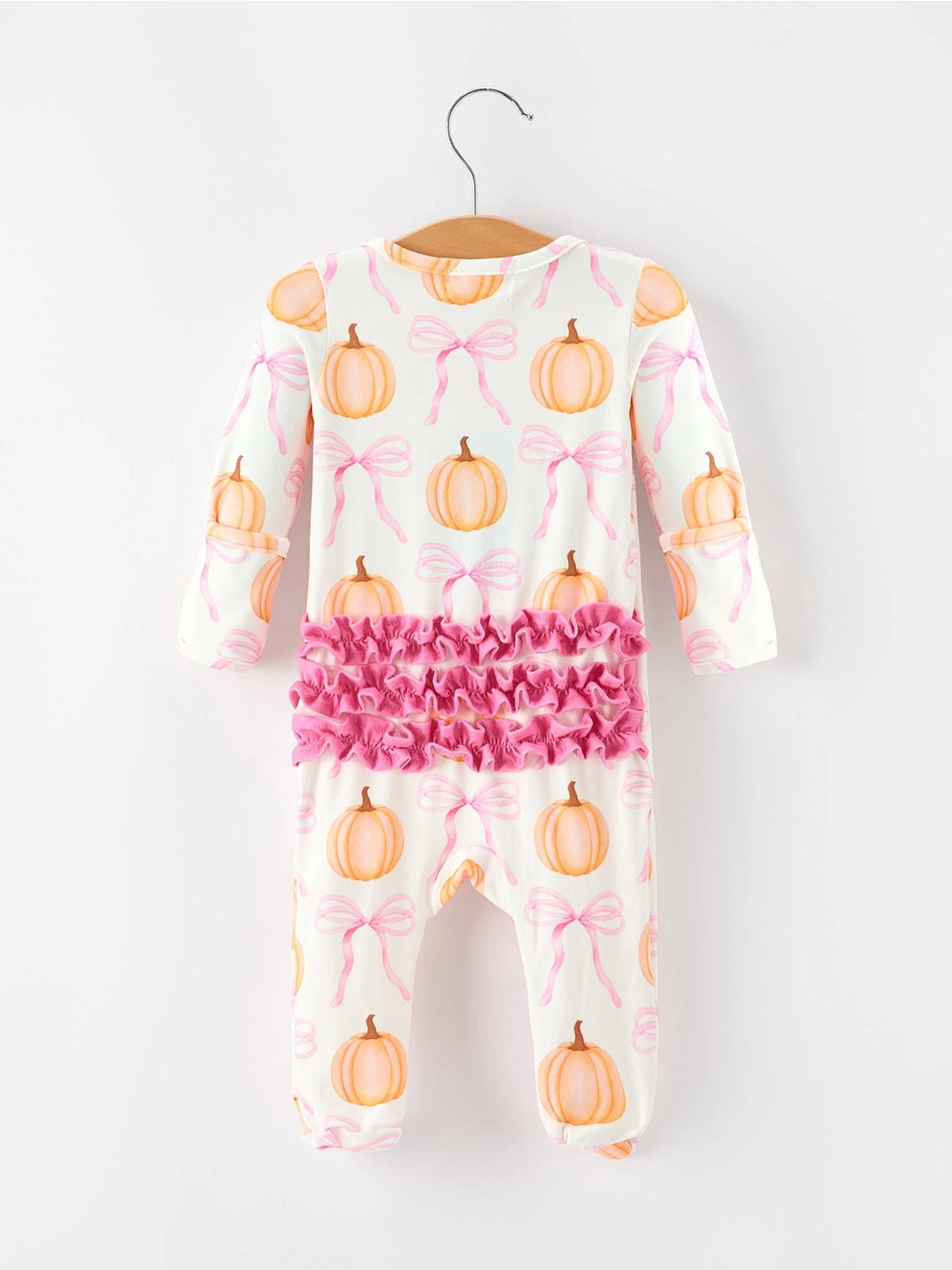 Baby Girls Pumpkin Bow Ruffle Romper