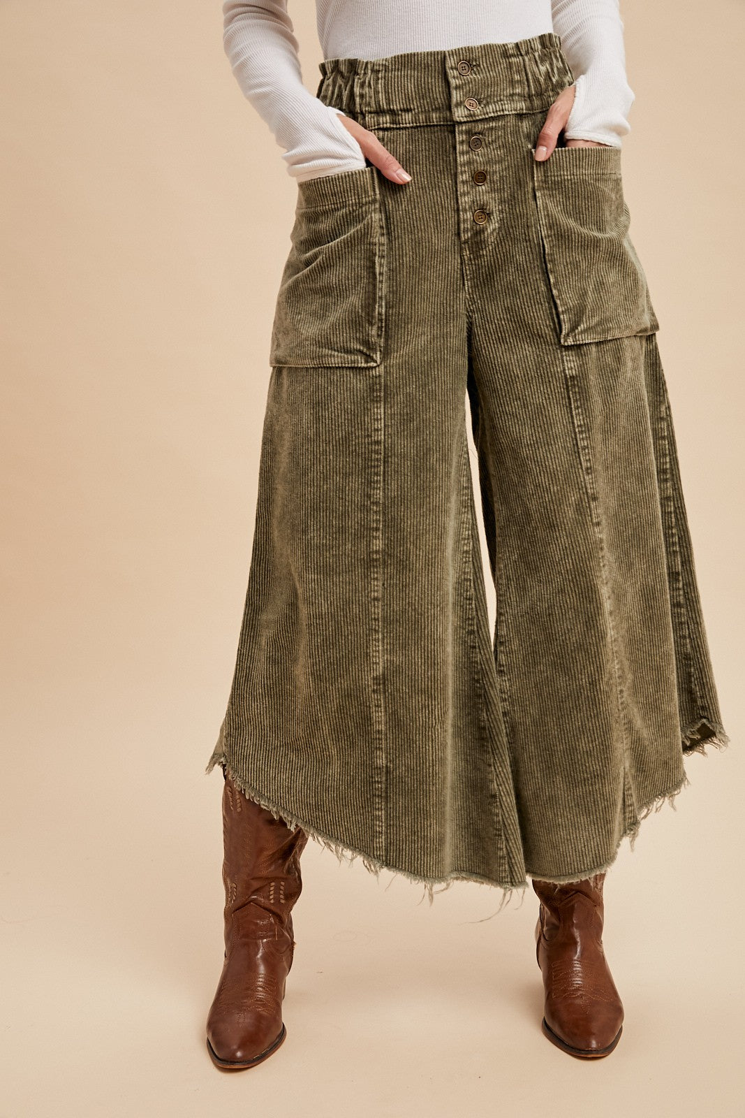 Audrina Mineral Wash Corduroy Wide Pants