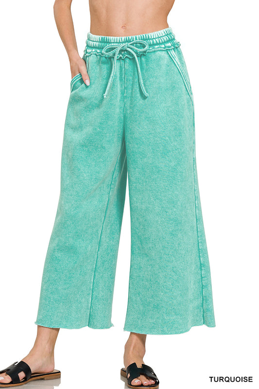 Acid Wash Palazzo Pants | Turquoise 