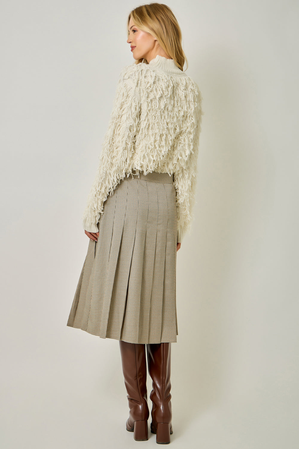 Ruth Pleated Micro Houndstooth Skirt