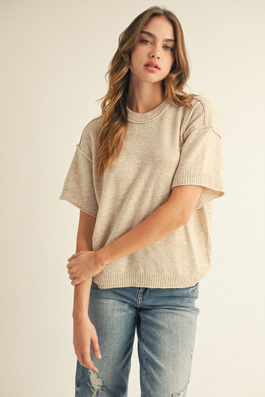 Aleah Raw Edge Accent Top | Oatmeal
