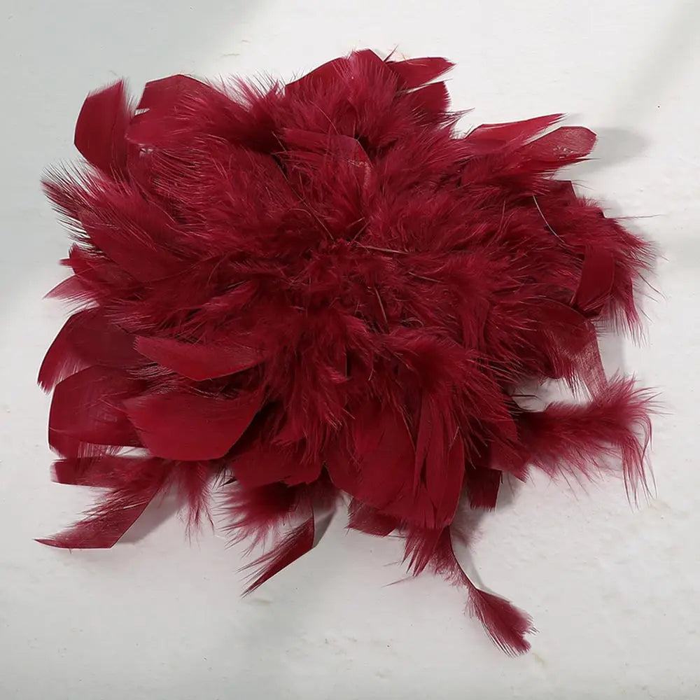 Oversized Feather Flower Hair Clip Pin Brooch | Burgundy