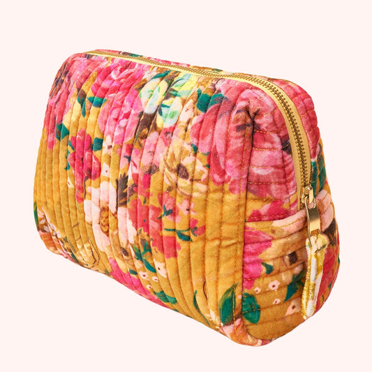 Large Quilted Washbag | Impressionist Floral, Mustard