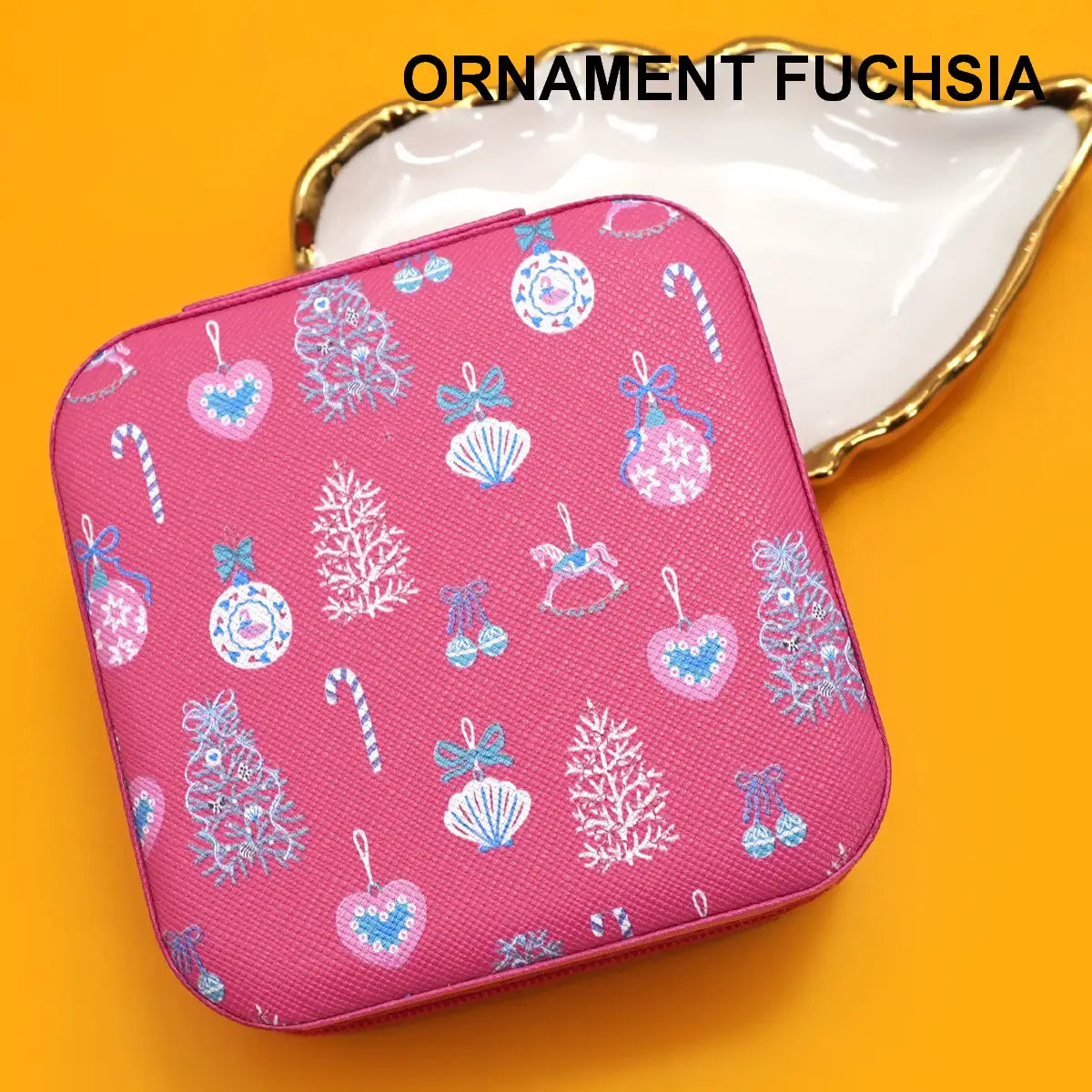 Holiday Jewelry Organizer Travel Box Case | Ornament Fuchsia