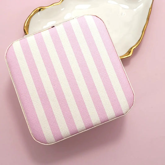 Jewelry Organizer Travel Box Case | Stripe Pink
