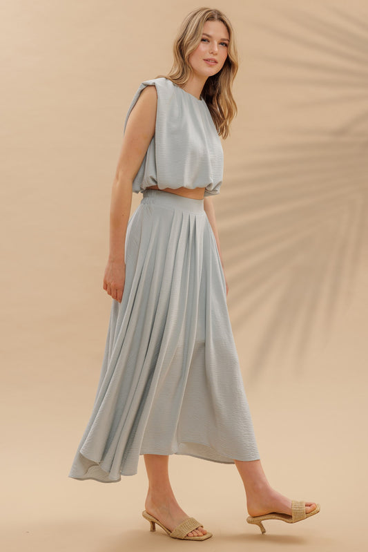 Ally Box Pleated Midi Skirt | Light Blue