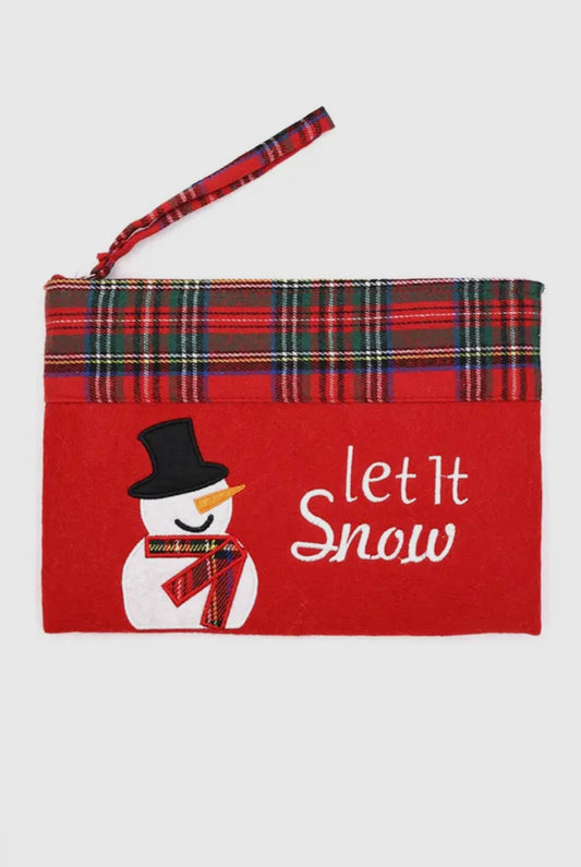Let It Snow Snowman Holiday Pouch