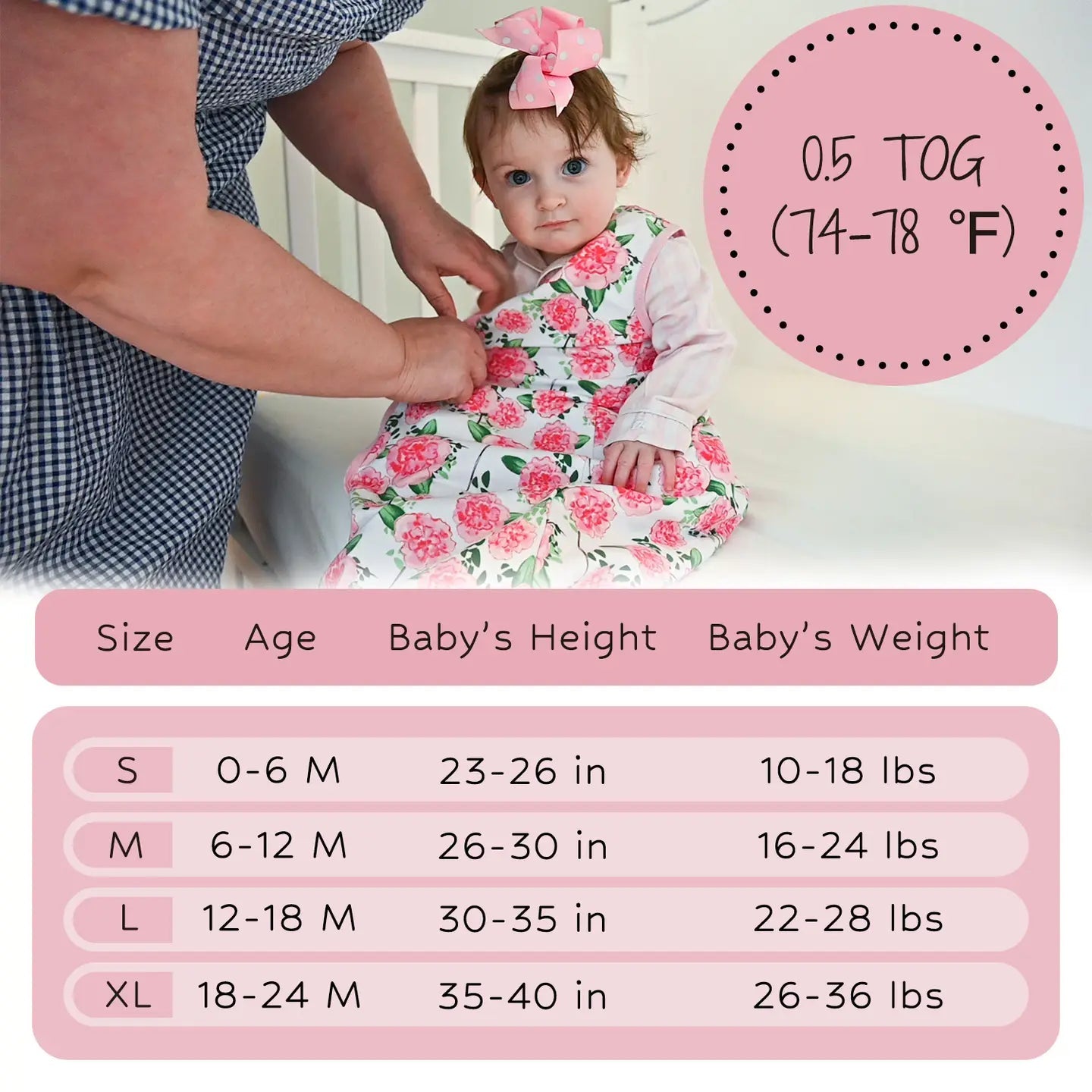 Pink Peony Baby Sleep Sack, 100% Organic Cotton