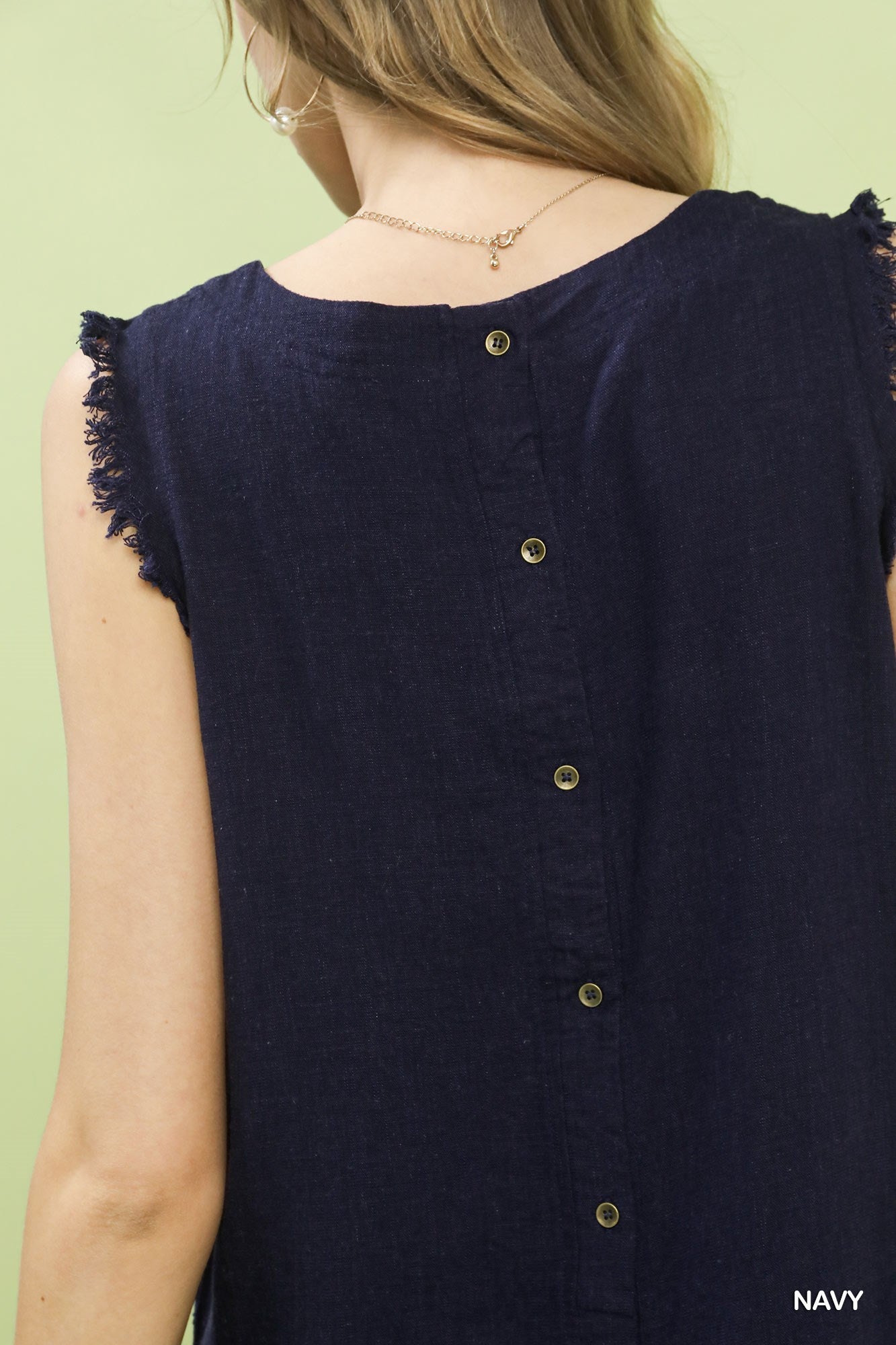 Gia Frayed Edge Top | Navy