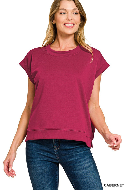 Abby Scuba Short Sleeve Top | Cabernet