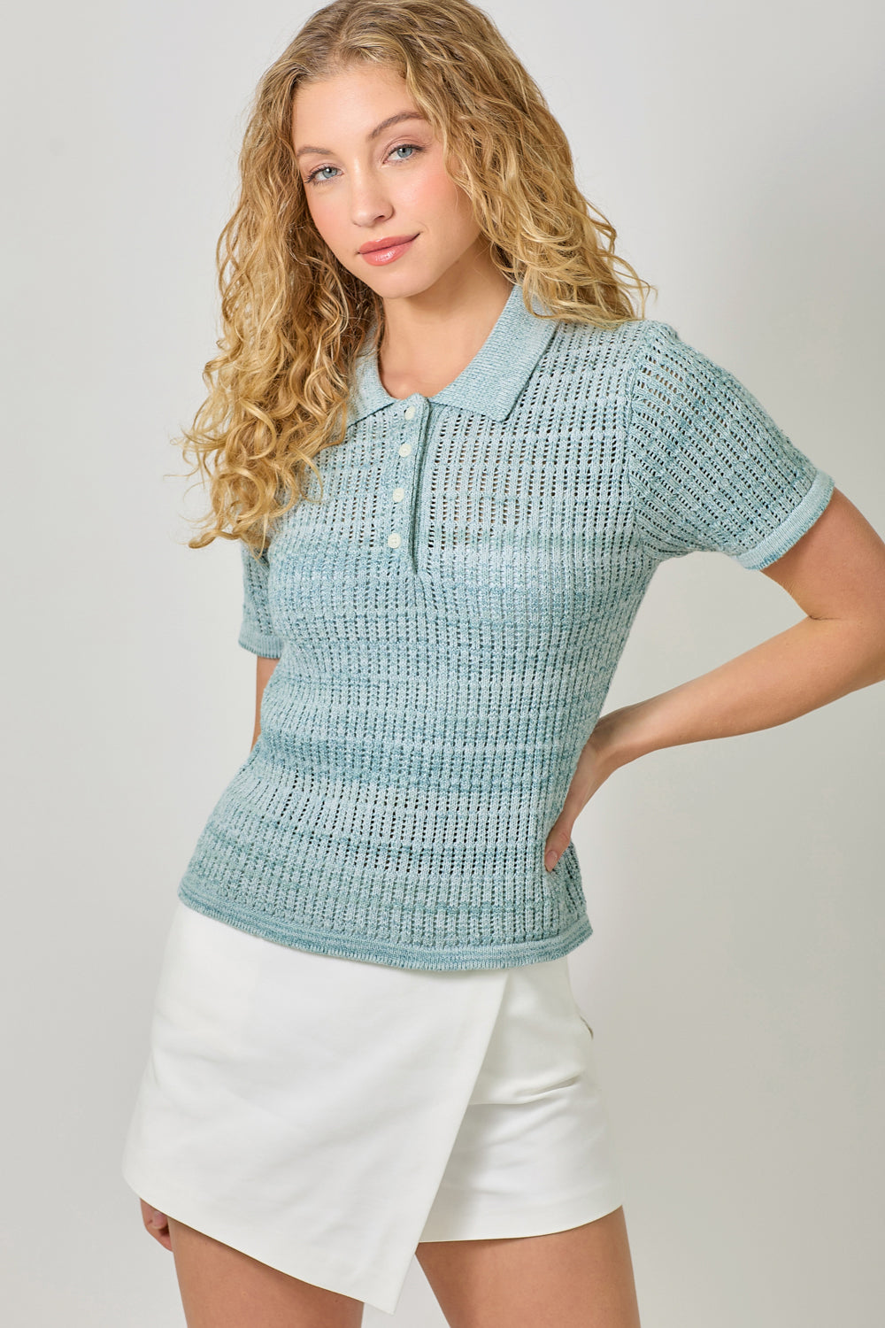 Emma Stripe Polo Sweater Top