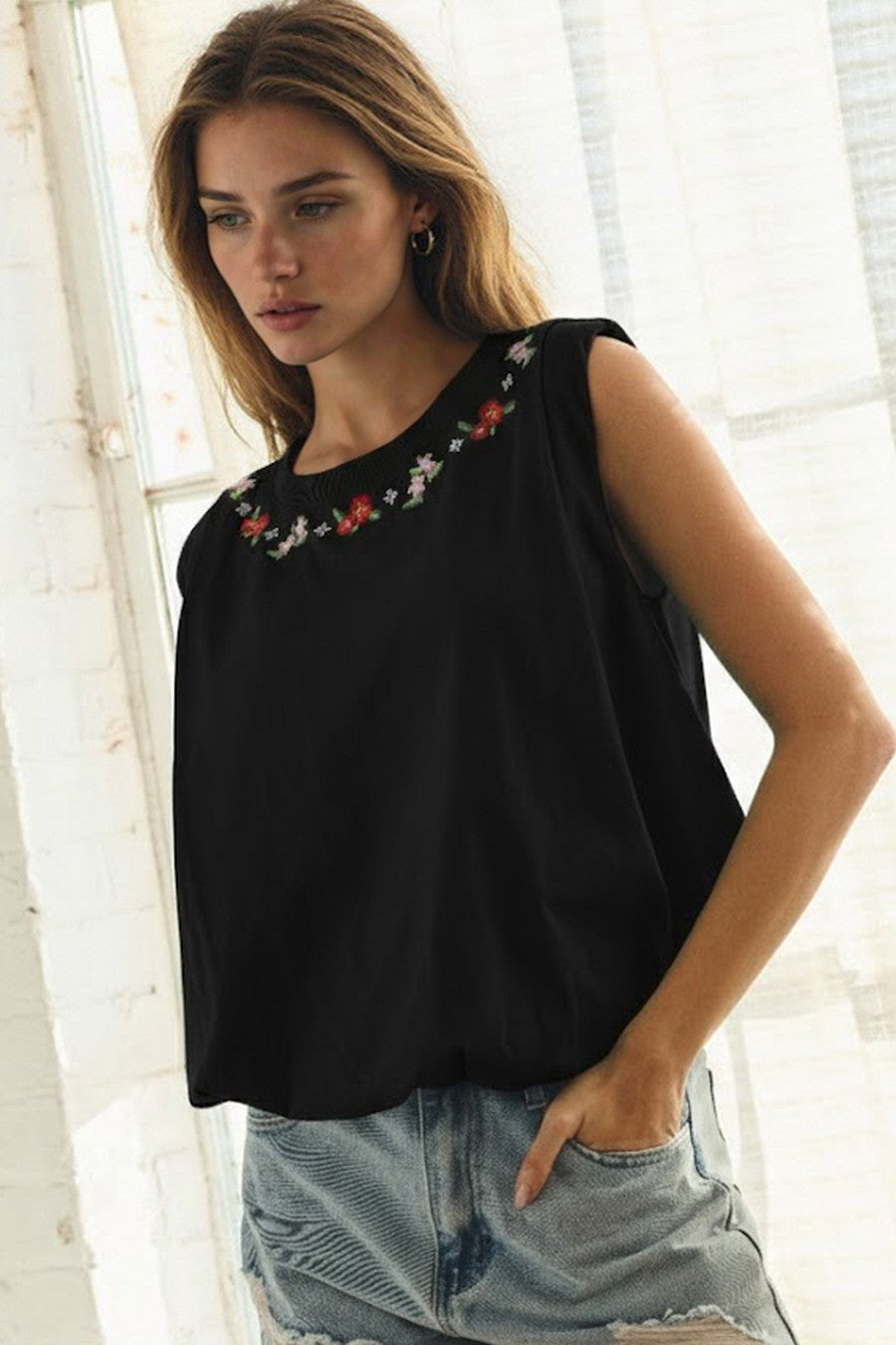 Millie Sleeveless Embroidery Top