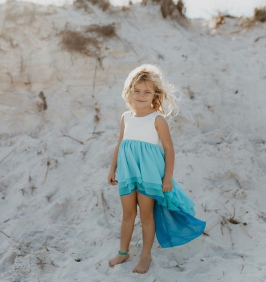 Kids Hi-Lo Frills Blue Ombre Tiered Dress
