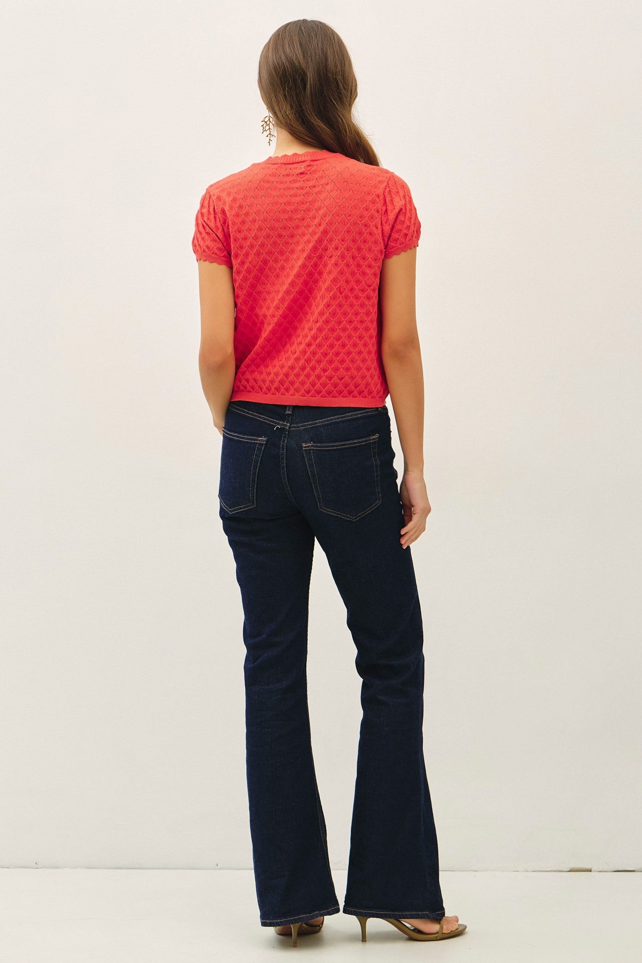 Jessica Pointelle Stitch Cardigan | Tomato Red