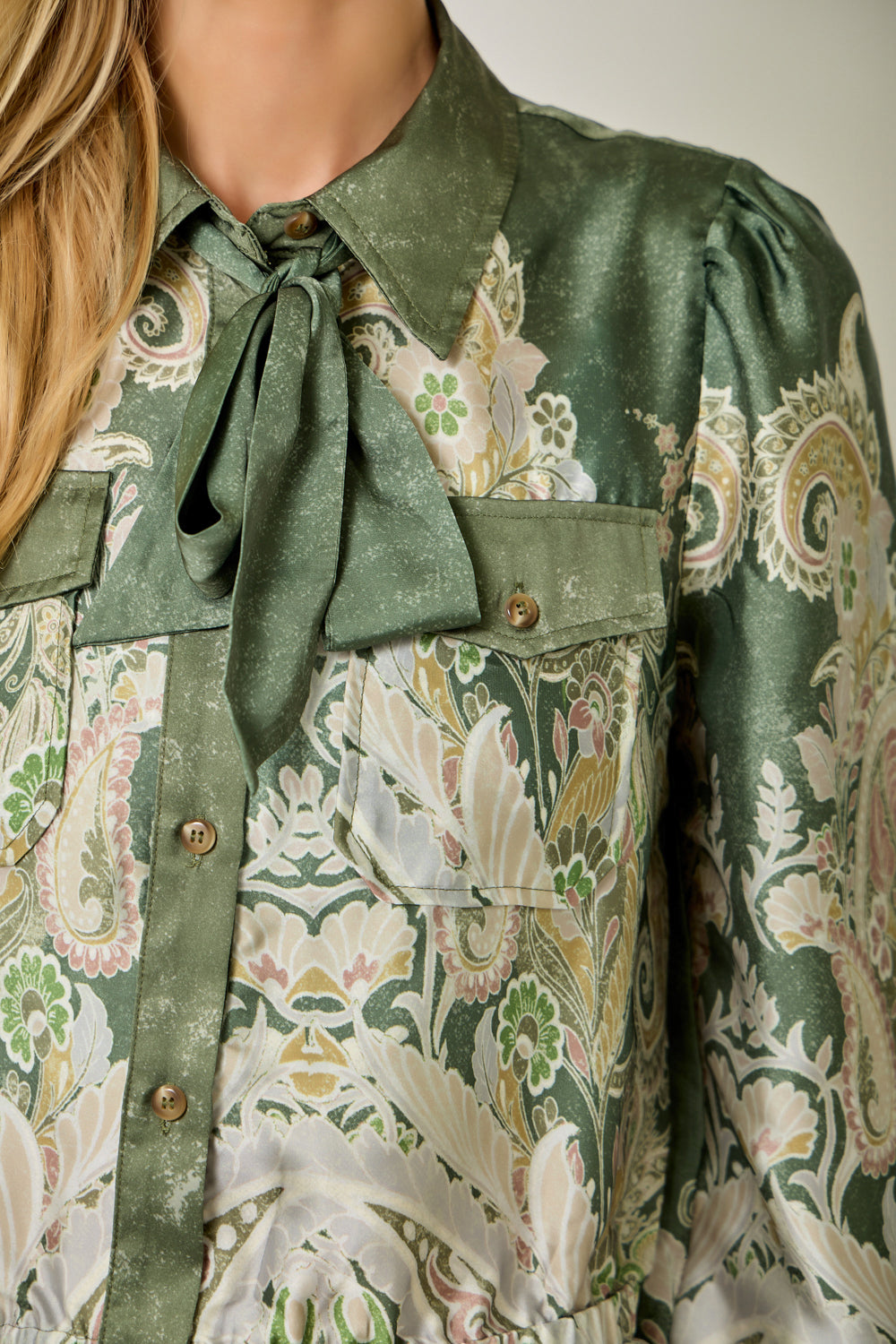 Monica Paisley Print Tie-Neck Blouse
