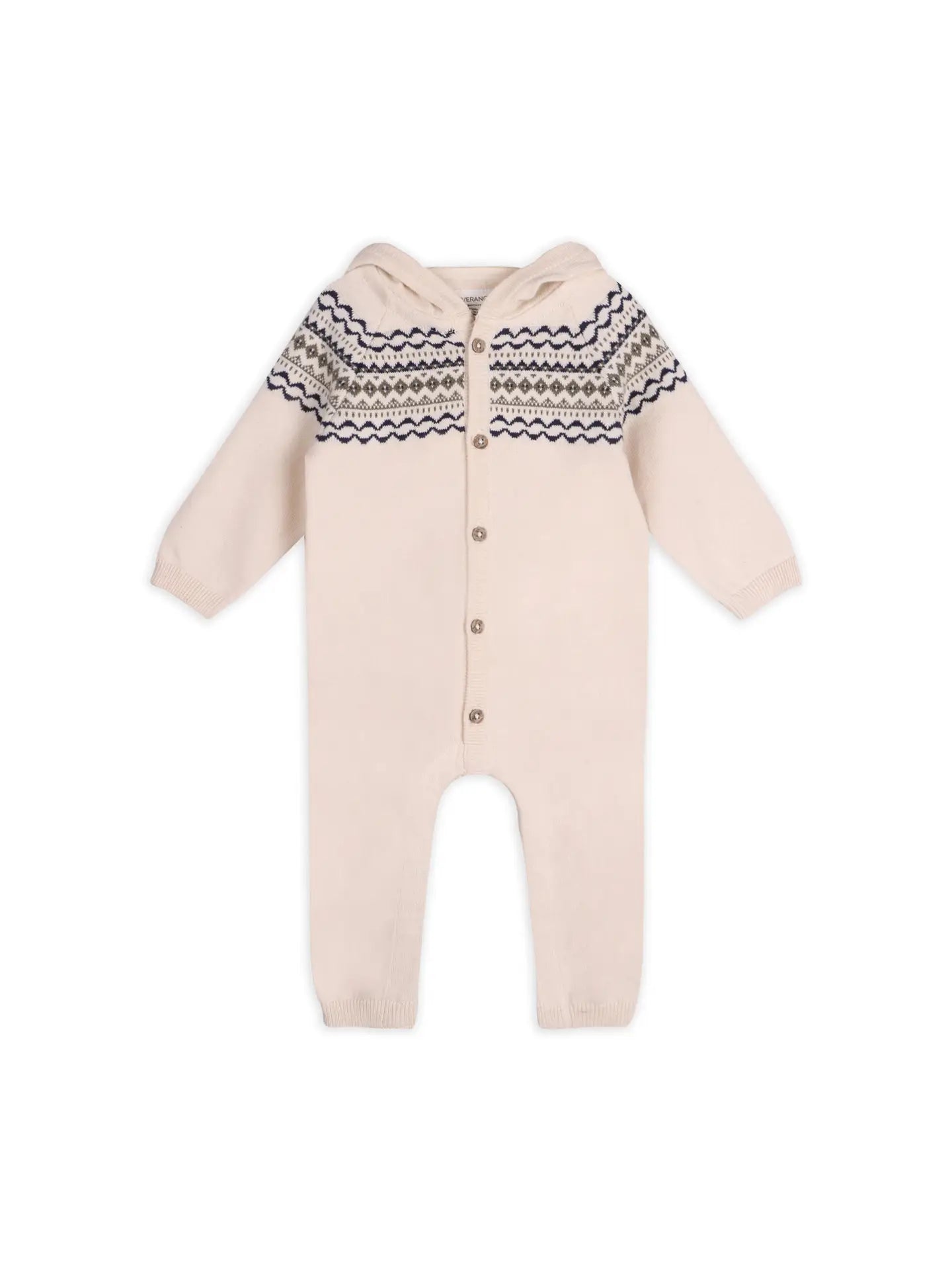 Fair Isle Jacquard Knit Baby Hooded Jumpsuit (Organic Cotton)