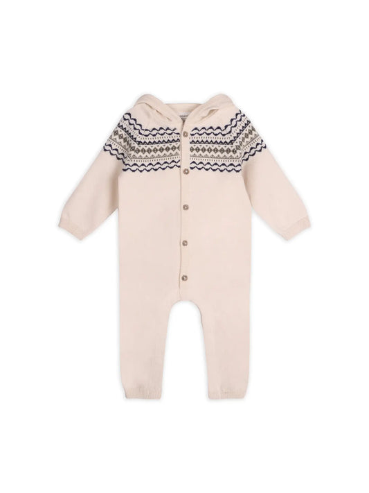 Fair Isle Jacquard Knit Baby Hooded Jumpsuit (Organic Cotton)