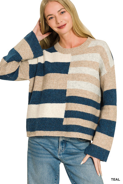 Allie Striped Color Block Sweater | Blue