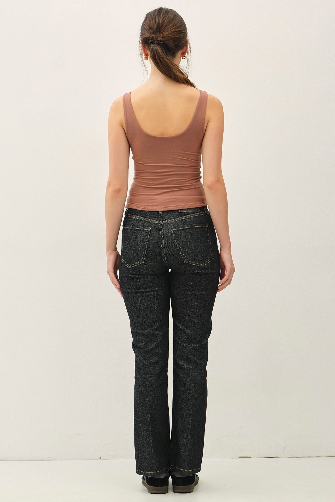 Basic Double Lined Scoop Neck Tank | Brown